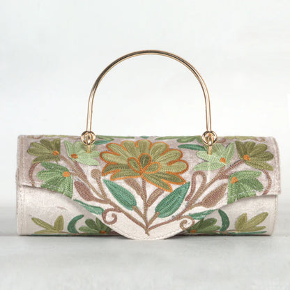 Metal Sling Bag & Duffel Bag Combo – Hand-Embroidered Floral Design with Metal Accents