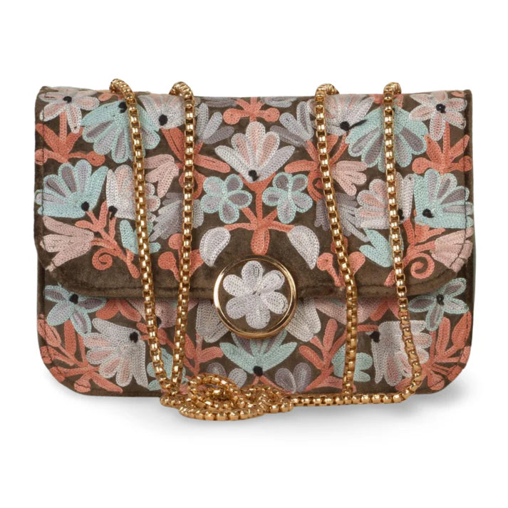 Metal Sling Bag & Duffel Bag Combo – Hand-Embroidered Floral Design with Metal Accents
