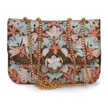 Metal Sling Bag & Duffel Bag Combo – Hand-Embroidered Floral Design with Metal Accents