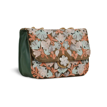 Metal Sling Bag & Duffel Bag Combo – Hand-Embroidered Floral Design with Metal Accents