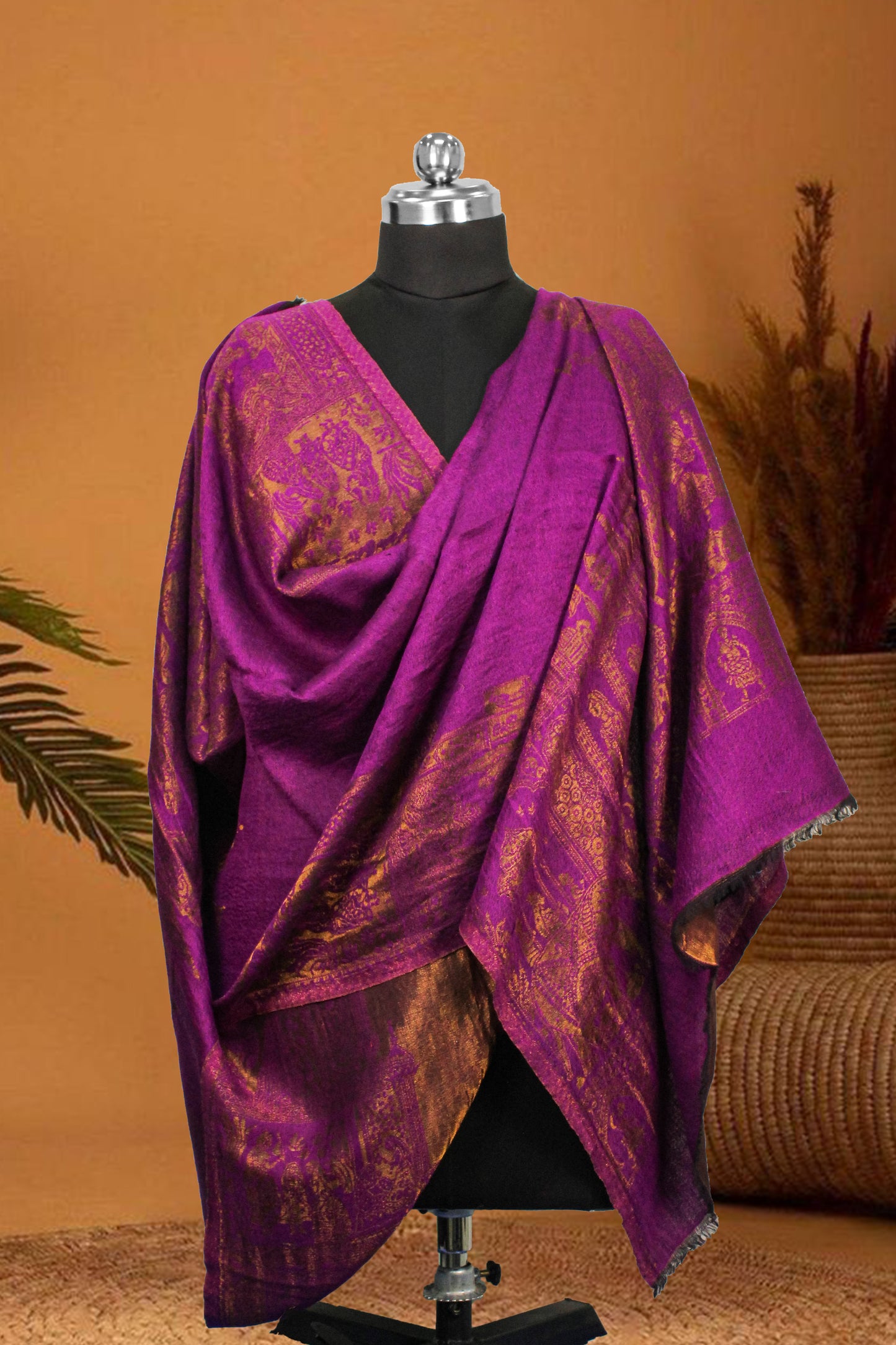 Classic Pashmina Wrap with Royal Brocade and Zari Work