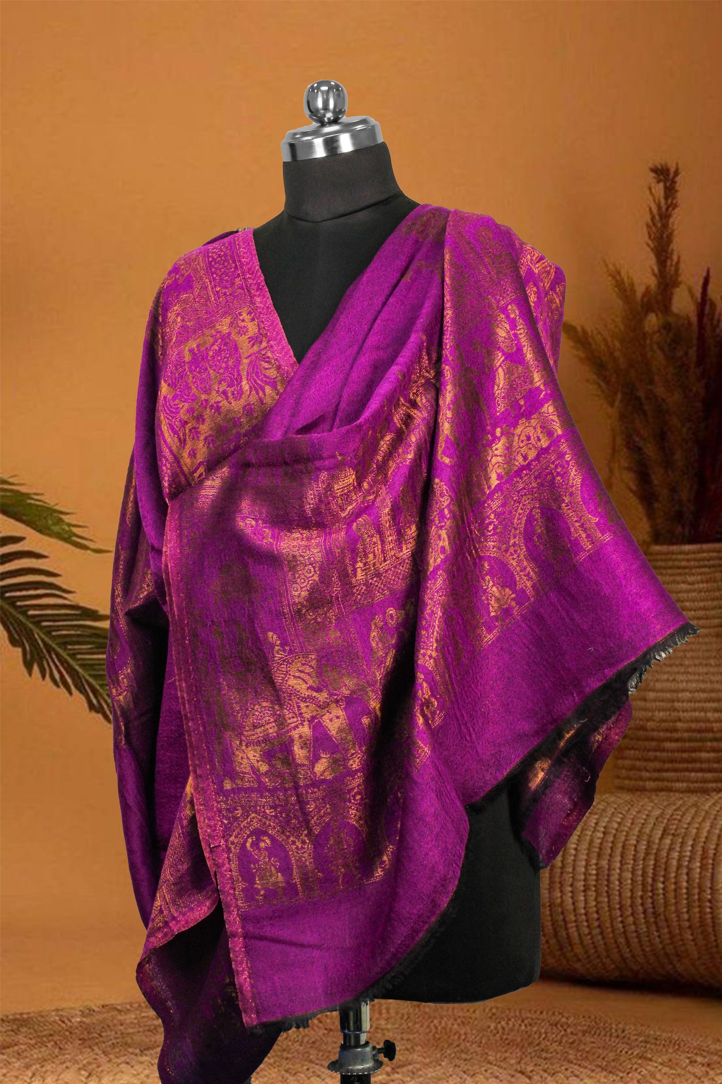 Classic Pashmina Wrap with Royal Brocade and Zari Work