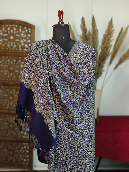 Self Zari Shawl – Elegant Kashmiri Pashmina with Fine Hand Embroidery