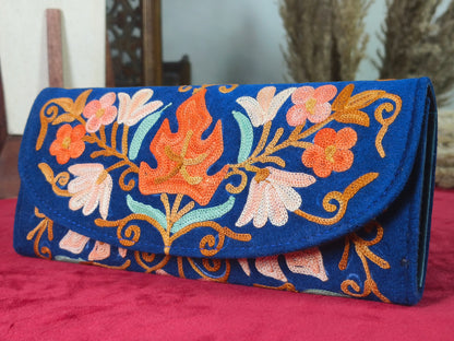 Elegant Hand-Embroidered Velvet Pouch from Kashmir