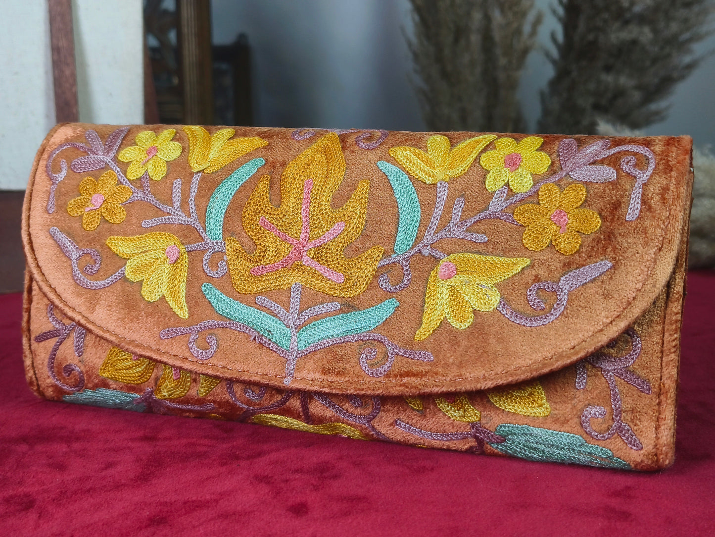 Velvet Pouch with Handcrafted Embroidery