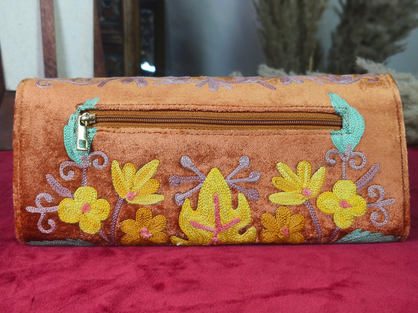 Velvet Pouch with Handcrafted Embroidery