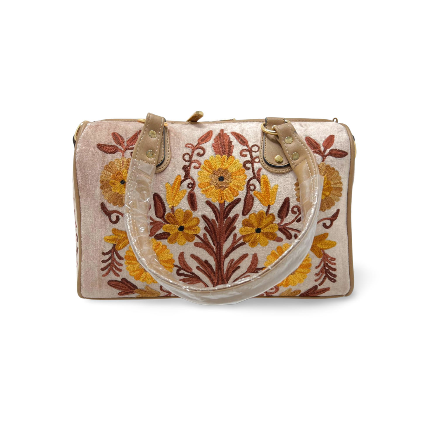 Kashmiri Hand Embroidered Floral Velvet Beige