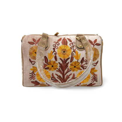 Kashmiri Hand Embroidered Floral Velvet Beige
