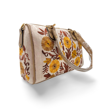 Kashmiri Hand Embroidered Floral Velvet Beige