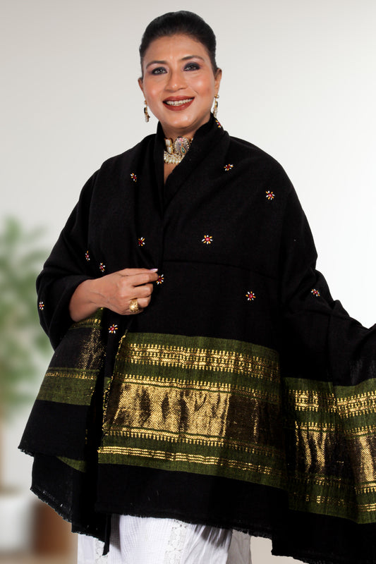 Lagdi Patta Shawl – Handcrafted Kashmiri Woolen Shawl with Exquisite Lagdi Patta Embroidery