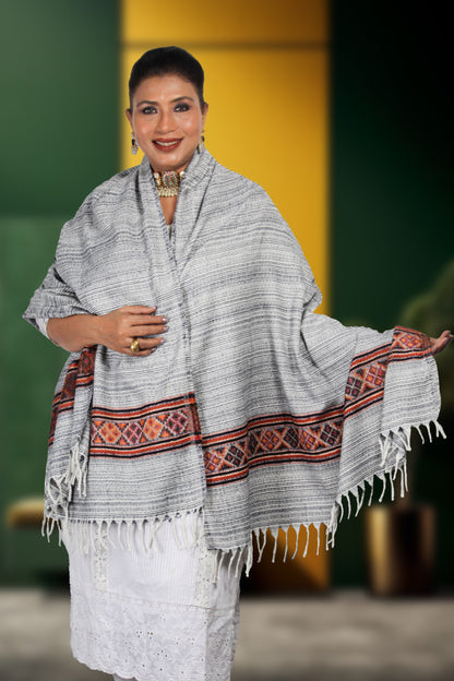 Shop Hand-Embroidered Kashmiri Tibetan Shawl by Weaving Mystery: Perfect Ethnic Attire