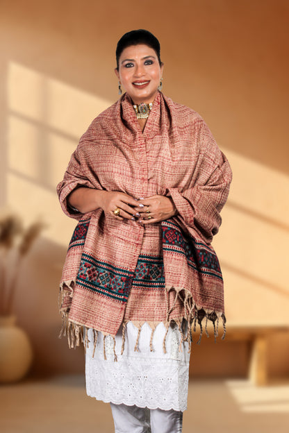 Heritage-Inspired Kashmiri Tibetan Shawl – Bohemian Style with Unique Threadwork Details