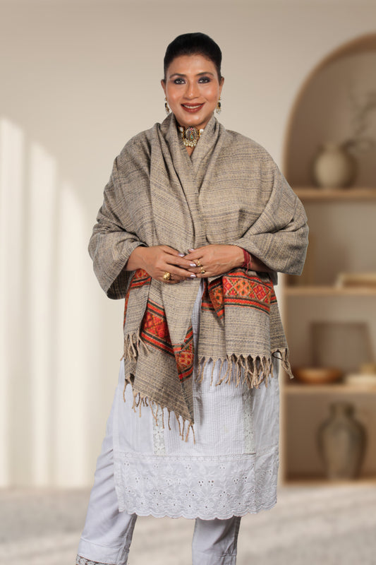 Festival-Ready Kashmiri Tibetan Wool Shawl – Vibrant Hand Embroidery and Luxurious Softness