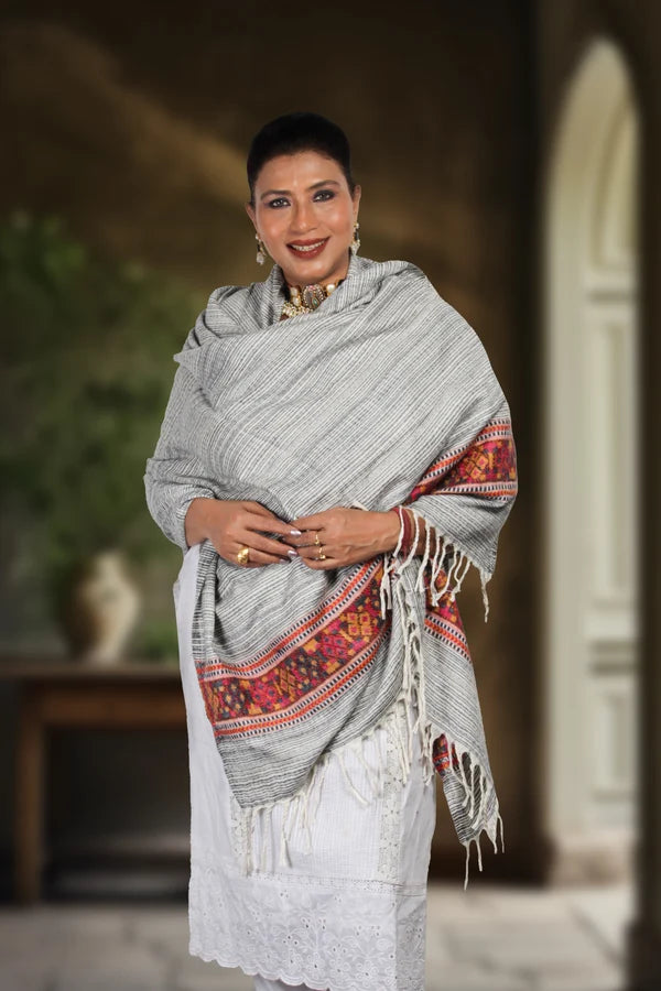 Red Gold Self Zari & Tibetan Wool Shawl Combo | Blended Pashmina Handwoven Winter Collection