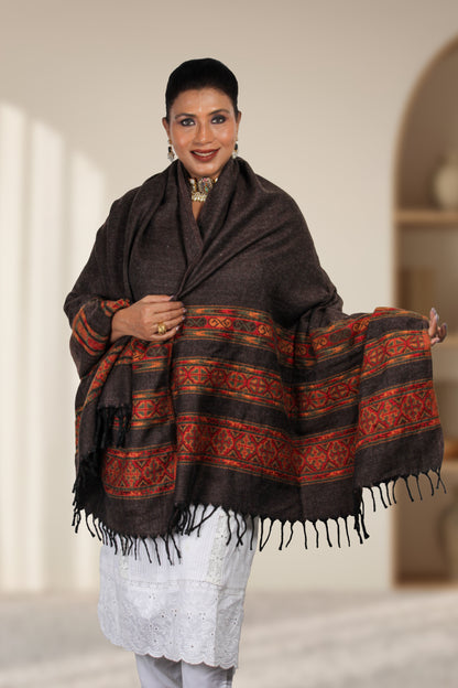 Exquisite Handcrafted Kashmiri Tibetan Shawl with Fine Art Embroidery