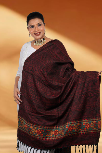 Tibetan Shawl – Handwoven Shawl with Rich Tibetan Embroidery, Elegant and Full of Cultural Charm