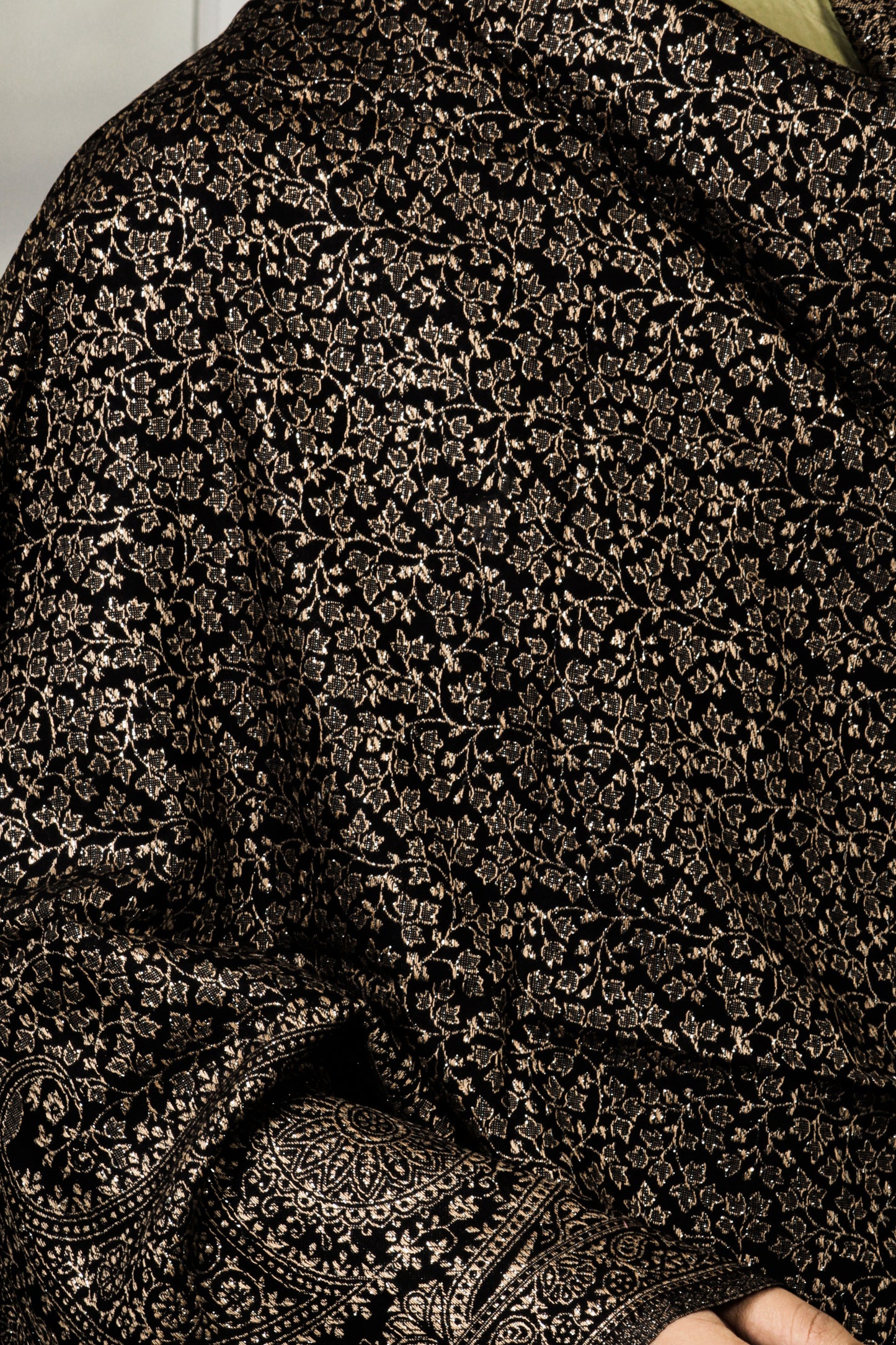 Self Zari Shawl - Blended Pashmina Shawl in Woven Zari |Black  Gold | Luxurious Lightweight Wrap | Handwoven Elegance | Versatile Shawl for All Occasions kashmiri shawl | Golden Grace Kashmiri Shawl | Woolen Shawl for Women