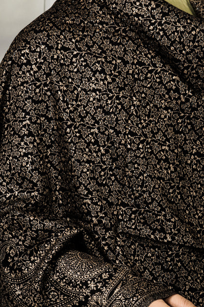 Self Zari Shawl - Blended Pashmina Shawl in Woven Zari |Black  Gold | Luxurious Lightweight Wrap | Handwoven Elegance | Versatile Shawl for All Occasions kashmiri shawl | Golden Grace Kashmiri Shawl | Woolen Shawl for Women