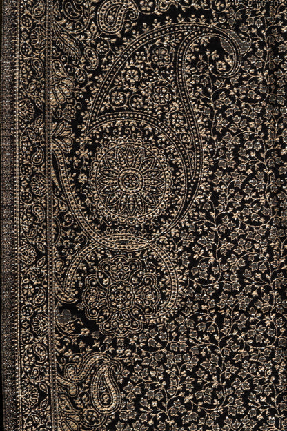 Self Zari Shawl - Blended Pashmina Shawl in Woven Zari |Black  Gold | Luxurious Lightweight Wrap | Handwoven Elegance | Versatile Shawl for All Occasions kashmiri shawl | Golden Grace Kashmiri Shawl | Woolen Shawl for Women