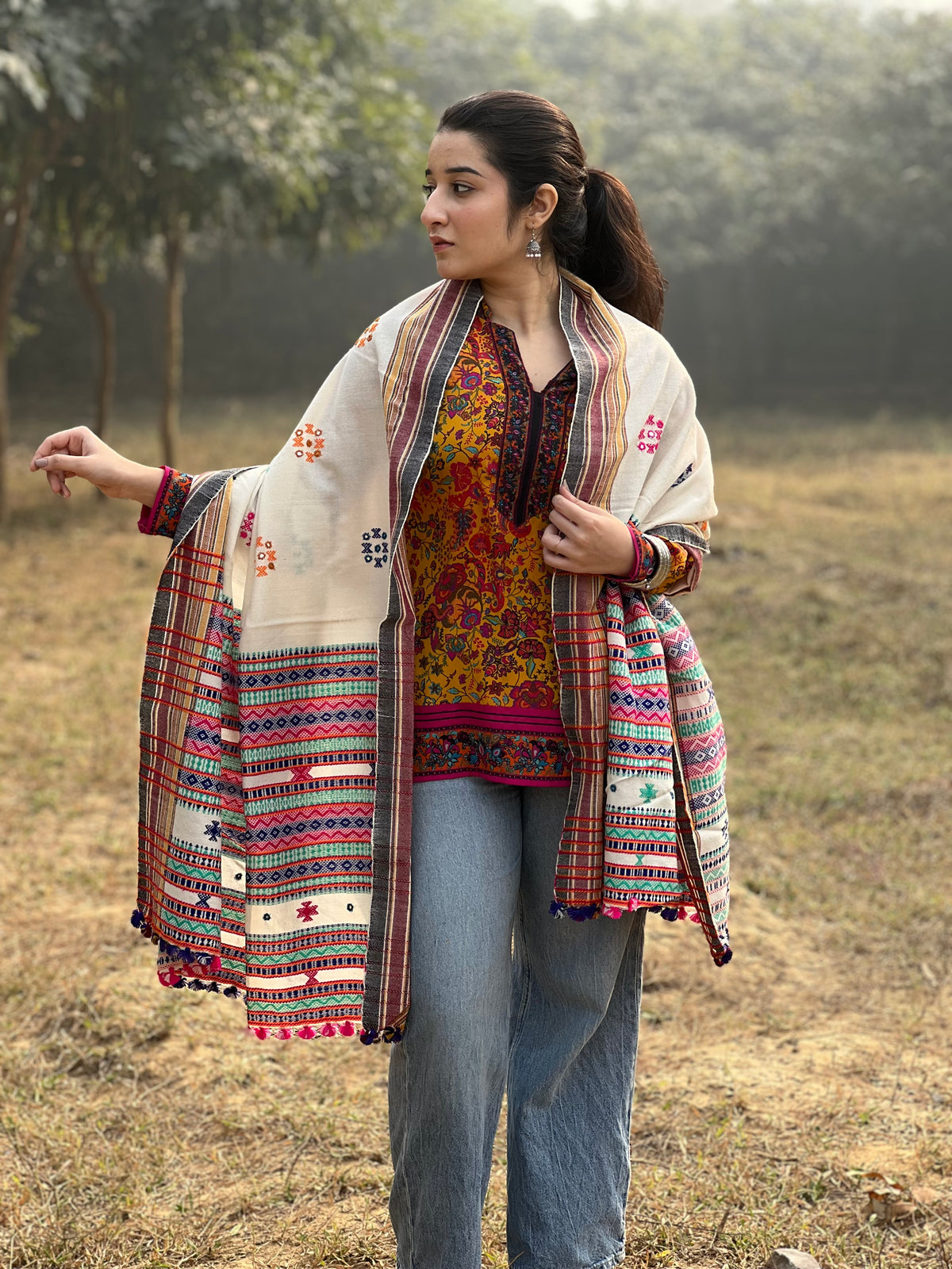 Kutch Woollen Shawl-Hand Embroidered Kutch Wool Shawl, Perfect for Gifting.