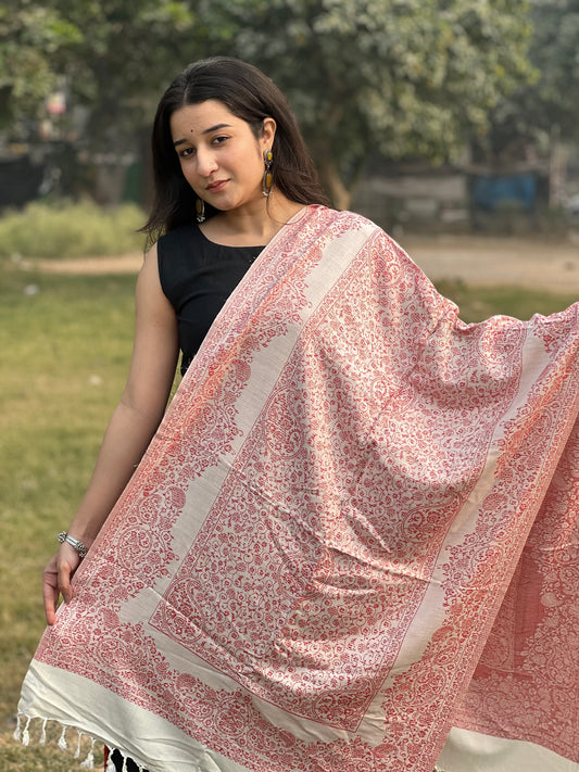 Red Zari Stole for women.