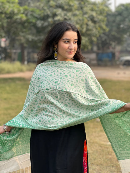 Green Zari Stole for women.