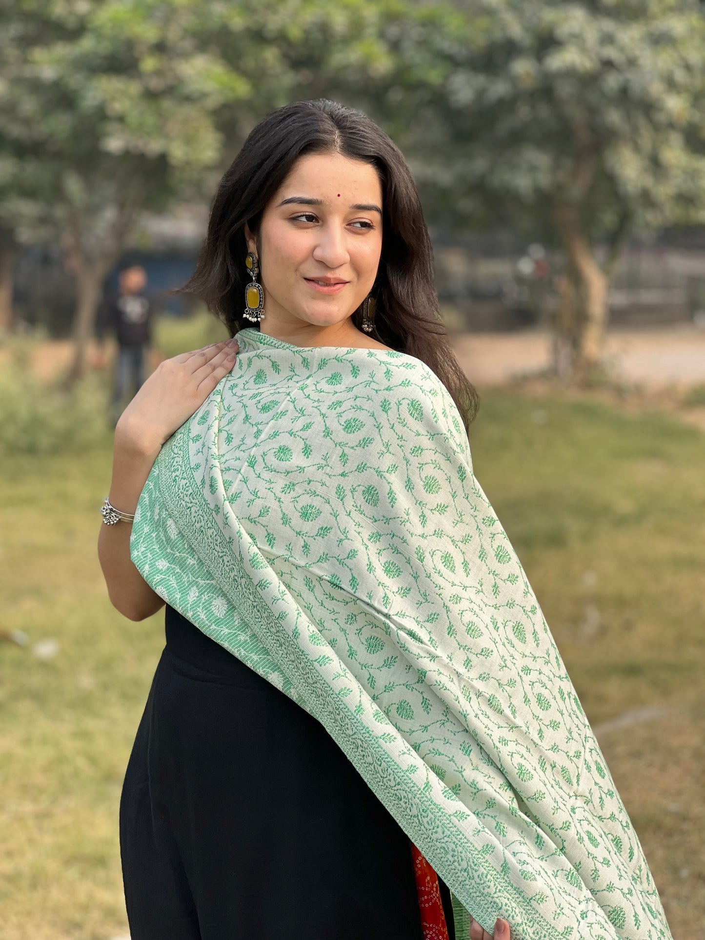 Green Zari Stole for women.