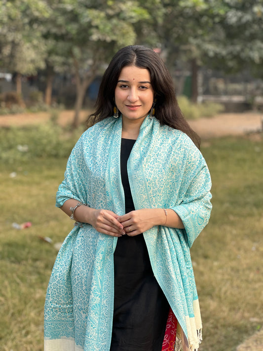 Blue jacquard Stole – Elegant Weave, Timeless Style