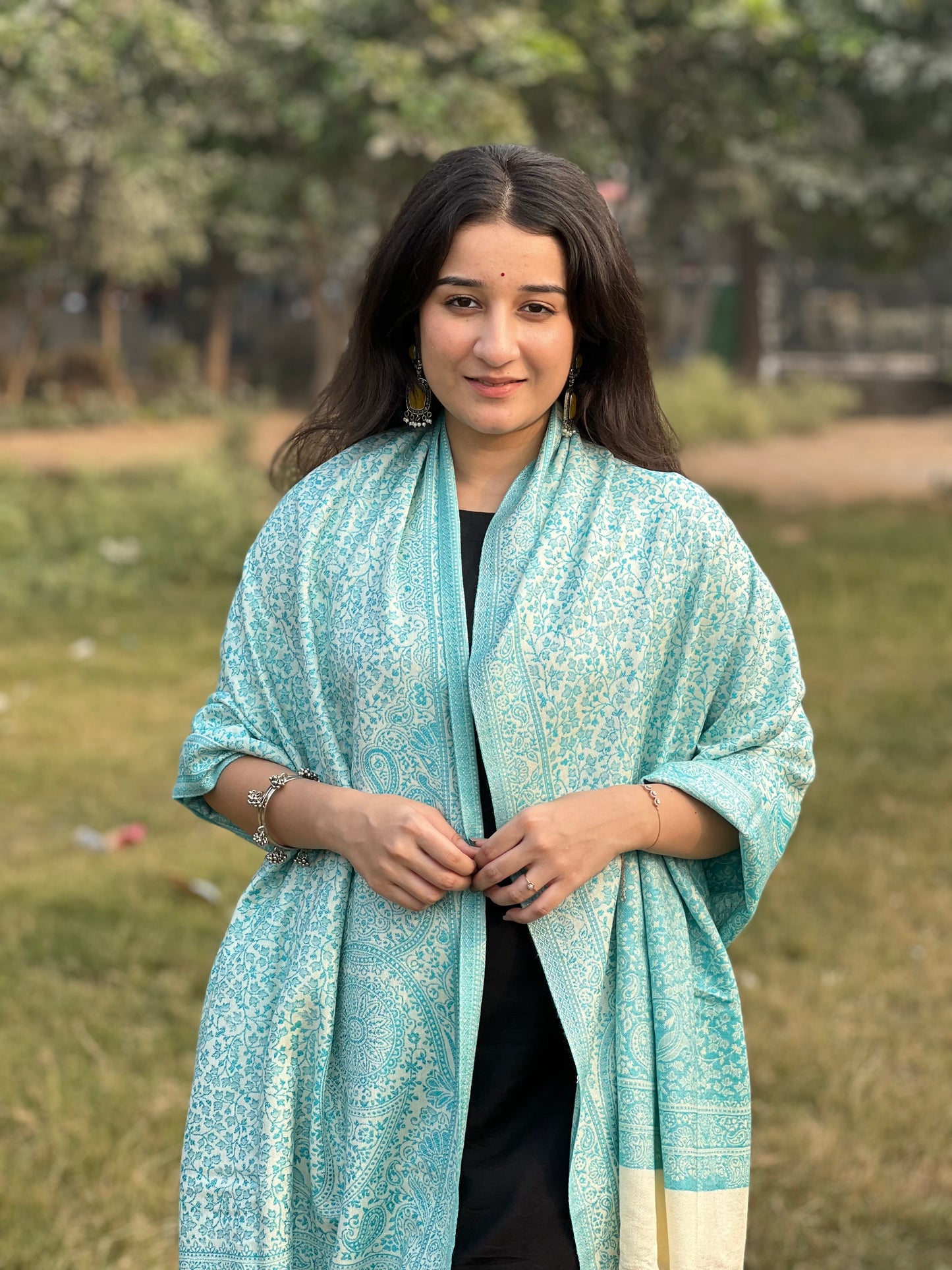 Blue jacquard Stole – Elegant Weave, Timeless Style