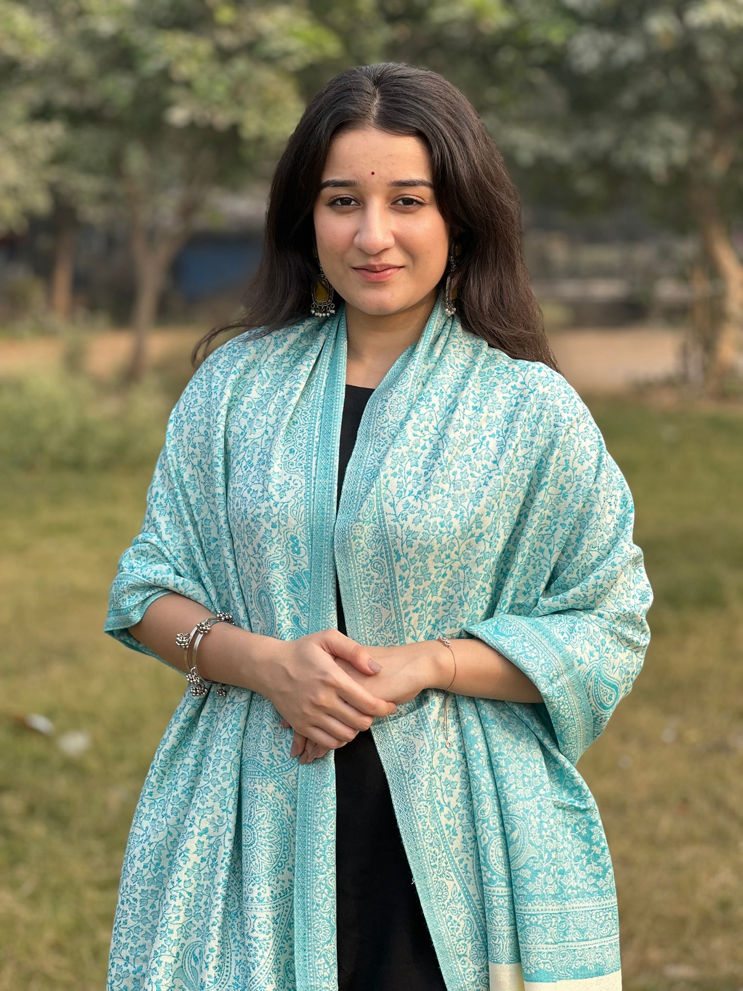 Blue jacquard Stole – Elegant Weave, Timeless Style