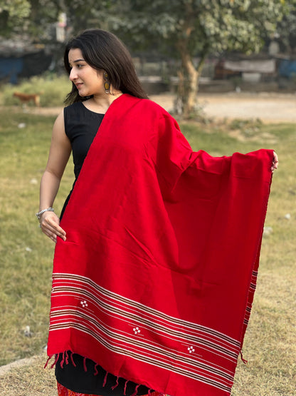 Red Kullu handwoven women shawl .