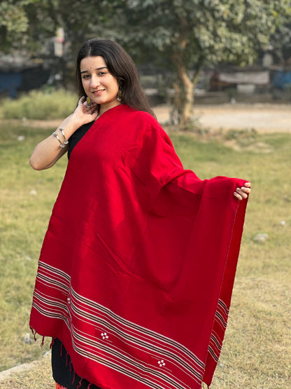 Red Kullu handwoven women shawl .
