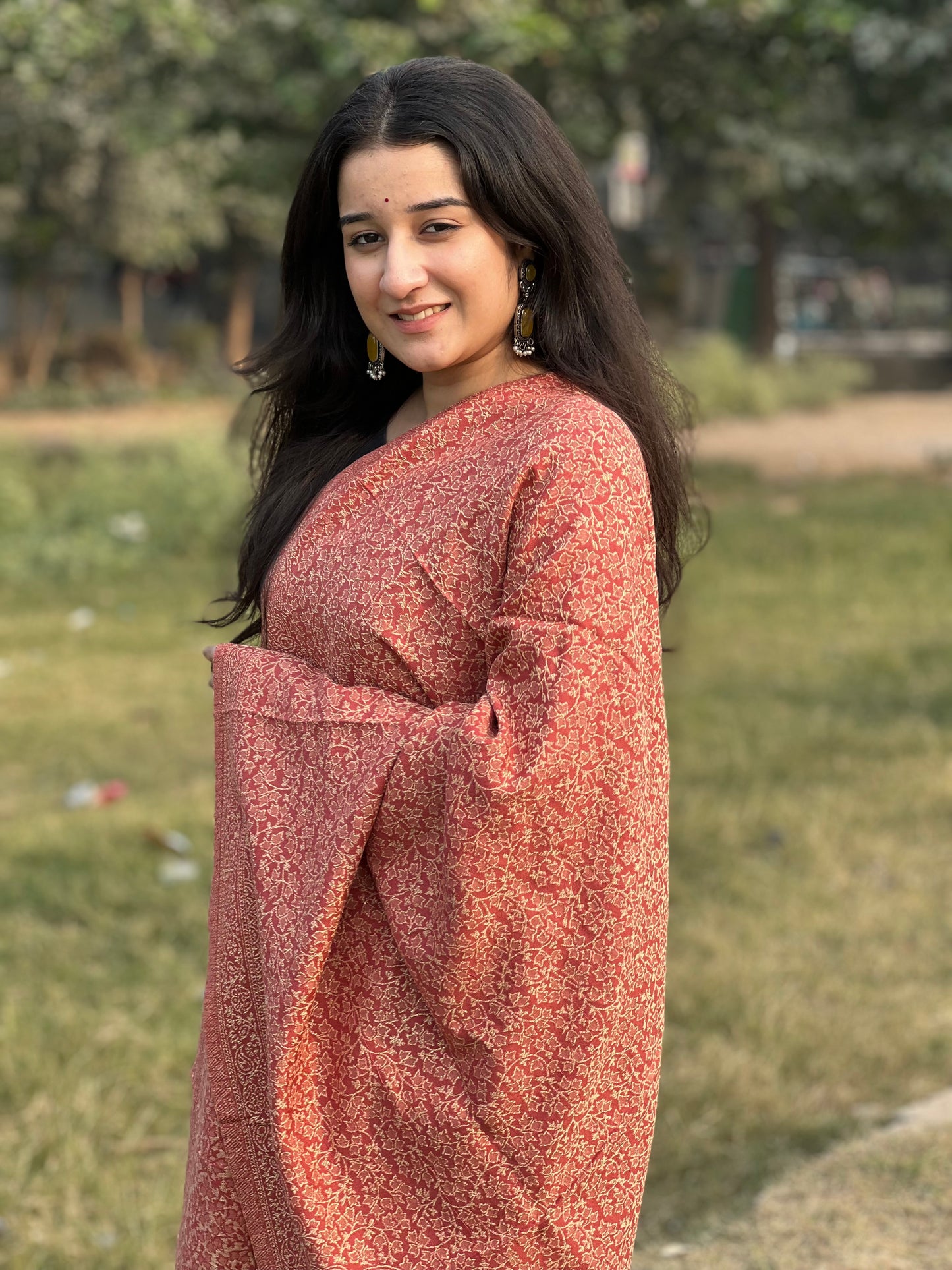 Red Zari Shawl – Timeless Elegance Woven in Gold  for women.