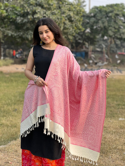Pink Jacquard Stole for woven.