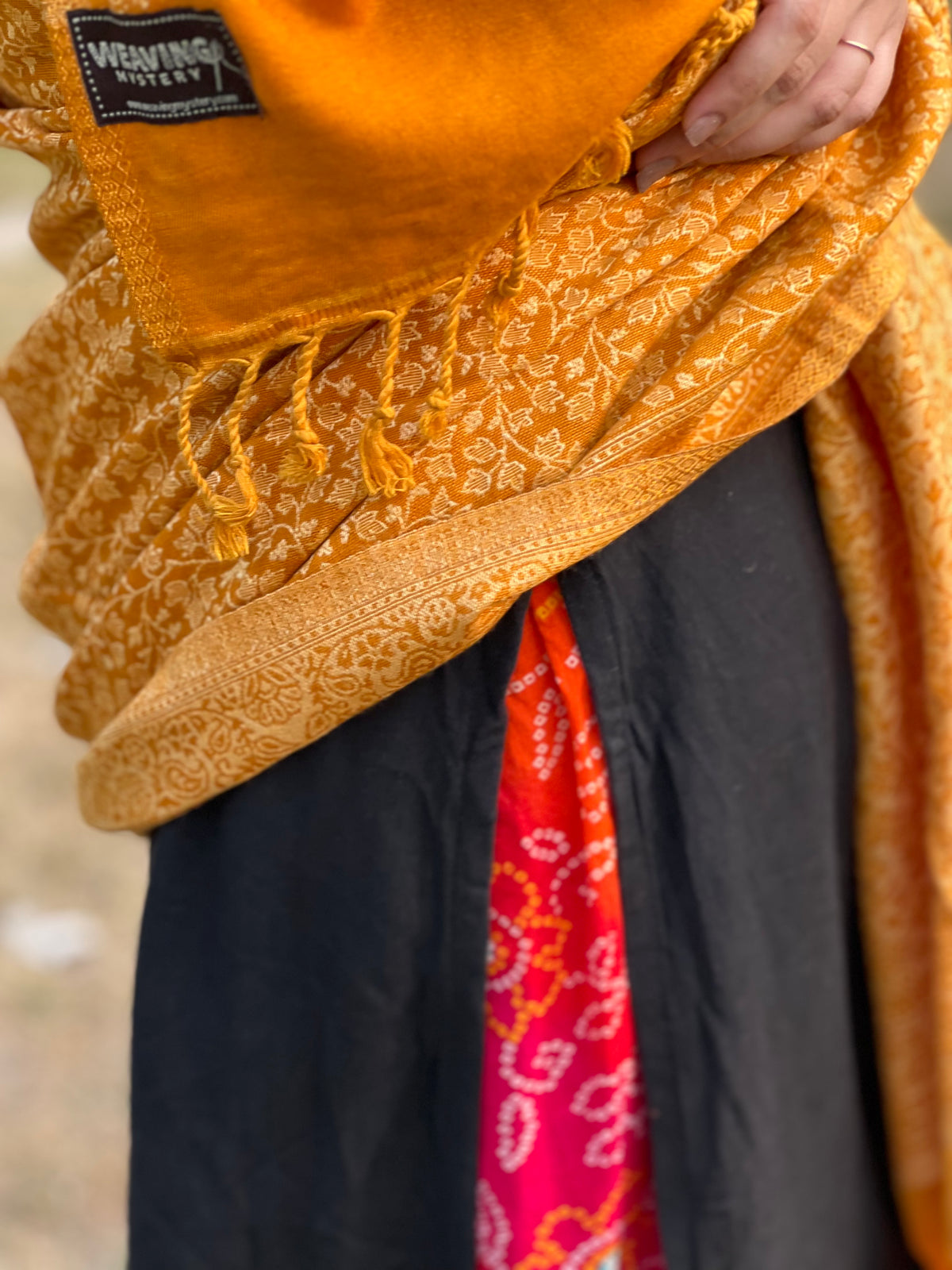 Mustered silk jacquard  stole for woven .