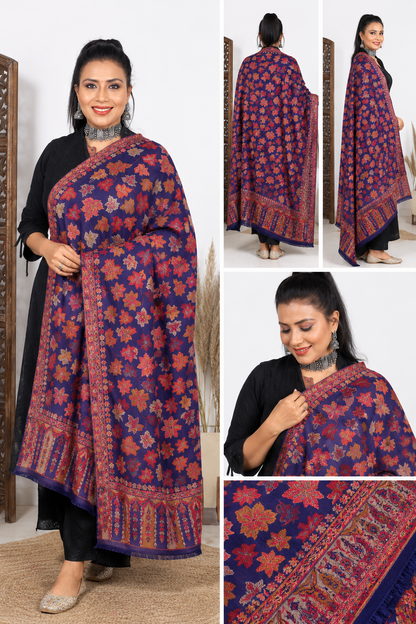 Navy Blue Chinar Kashmiri Shawl | Premium Floral Winter Wrap
