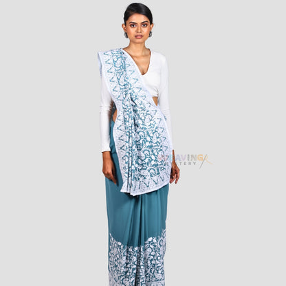 New Premium Aari Embroidered Silk Saree