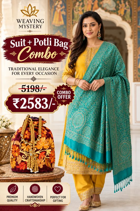 Teal Green Zari Shawl & Handcrafted Potli Bag Combo | Luxury Wedding Collection