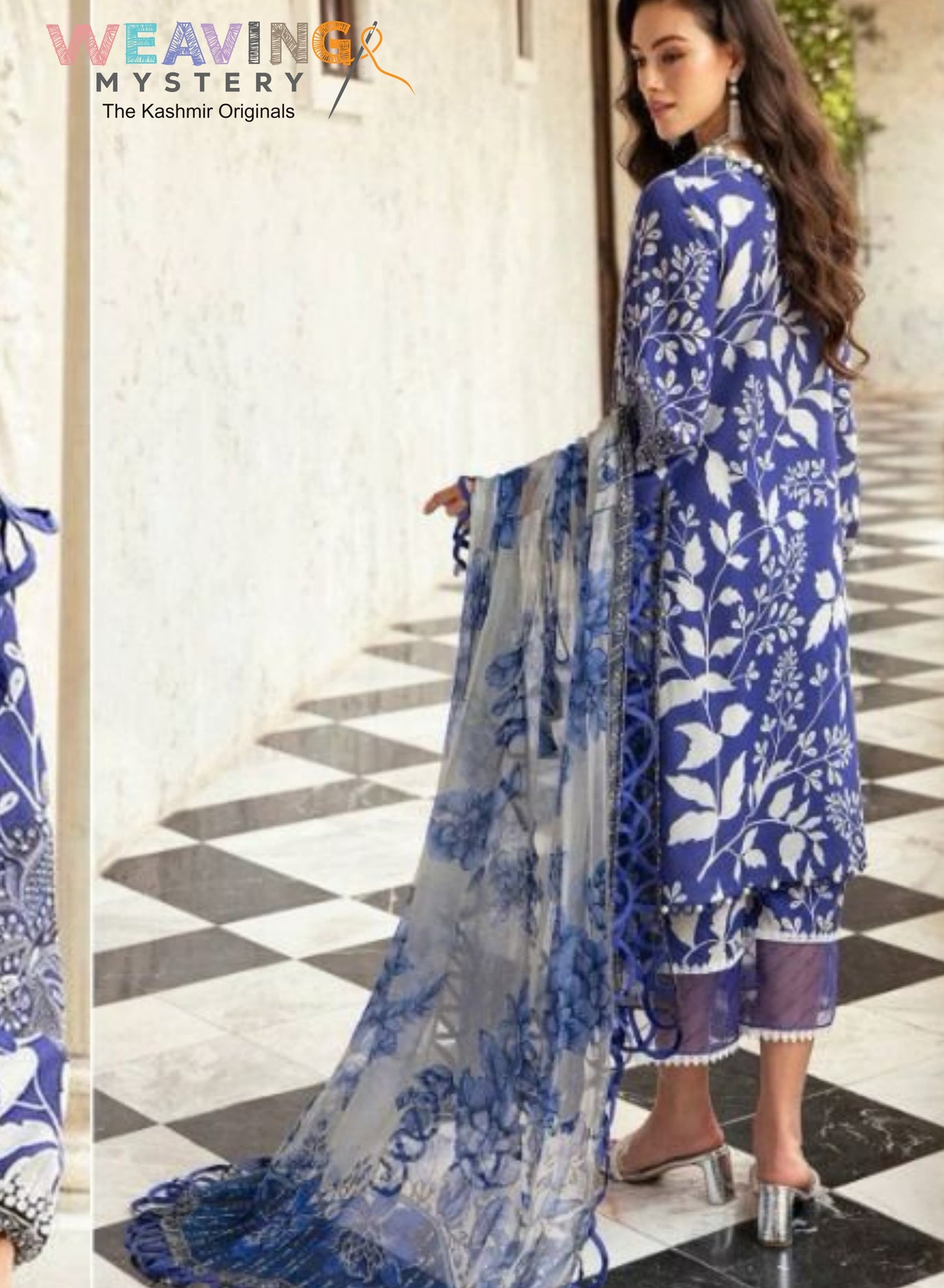 3 Piece Pakistani Lawn Cotton Suite with Dupatta & Bottom Royal Blue