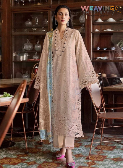 Sophisticated Cambric Cotton Suit with Heavy Embroidery and Graceful Chiffon Dupatta