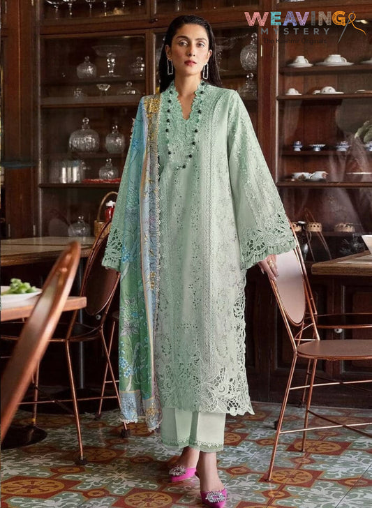 Luxurious Embroidered Cambric Cotton Suit Ensemble with Chiffon Dupatta