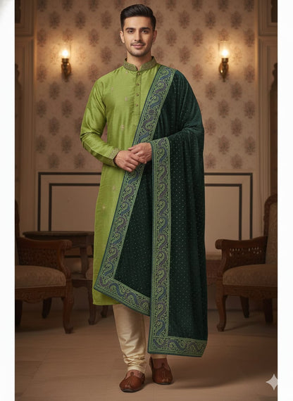 Bottle Green Velvet Swarovski Stole – Luxurious Hand-Embroidered Silk Thread & Swarovski Work