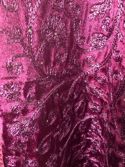 Wine Velvet Wedding Stole – Handcrafted Silk Thread Embroidery with Swarovski Accents