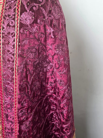 Wine Velvet Wedding Stole – Handcrafted Silk Thread Embroidery with Swarovski Accents