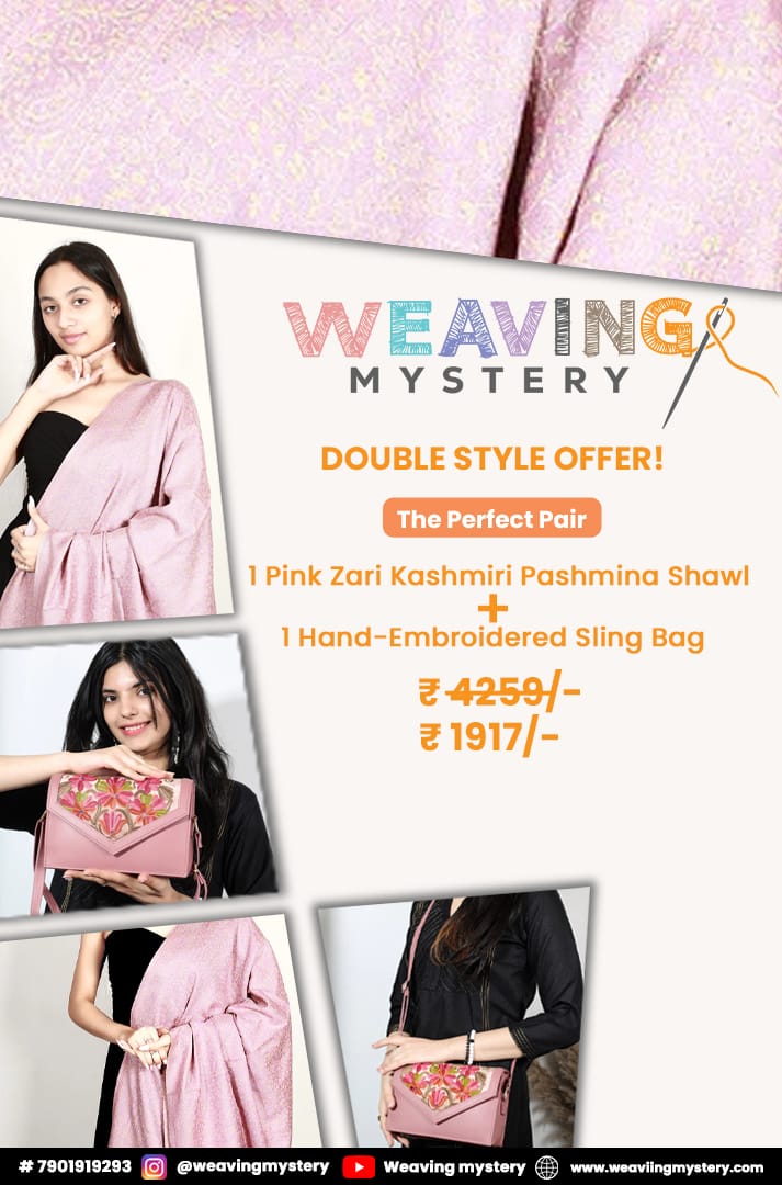 Lavender Zari Shawl & Hand-Embroidered Sling Bag – New Year Special combo Offer
