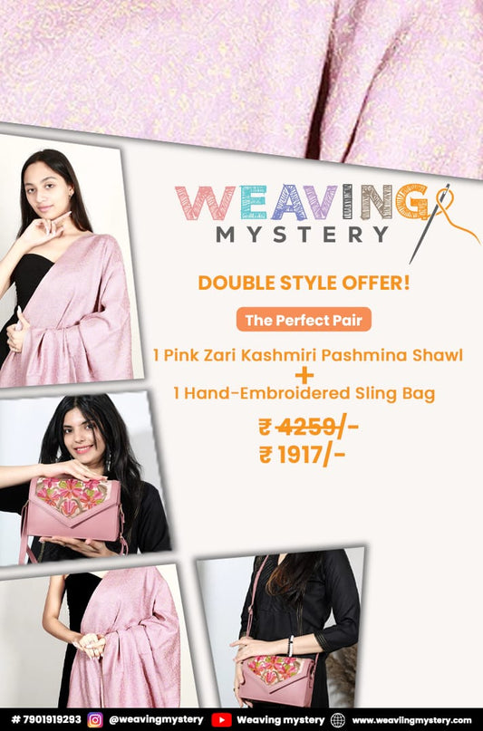Lavender Zari Shawl & Hand-Embroidered Sling Bag – New Year Special combo Offer
