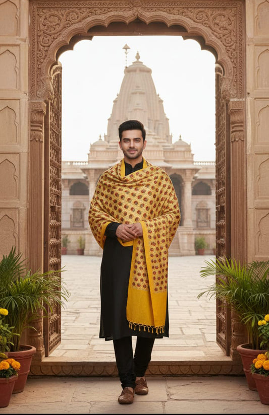 Yellow Phulkari Wedding Shawl – Elegant Hand-Embroidered Bridal Wrap