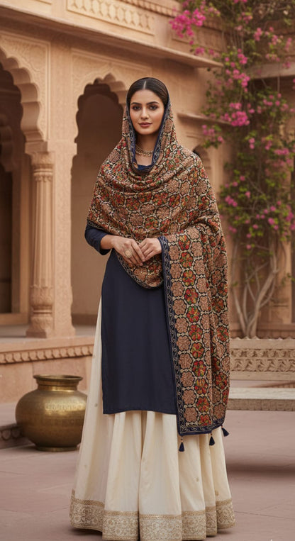 Blue Wedding Shawl – Exquisite Hand-Embroidered Thread Work