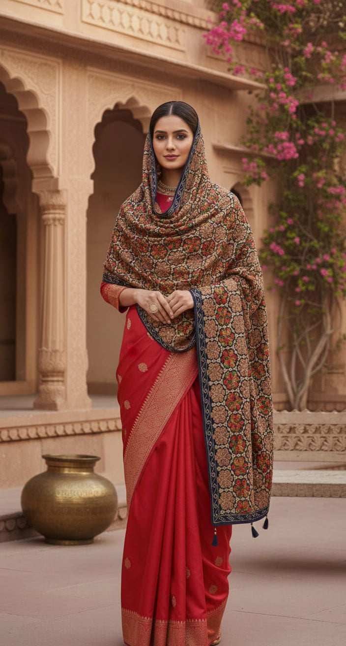 Blue Wedding Shawl – Exquisite Hand-Embroidered Thread Work