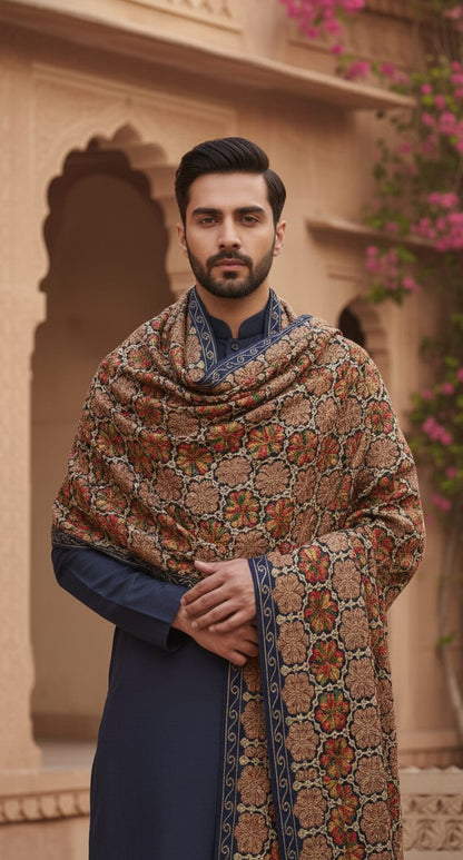 Blue Wedding Shawl – Exquisite Hand-Embroidered Thread Work